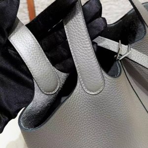 Hermes Picotin Lock 18 CM Bag Handmade In Taurillon Clemence Leather Silver Hardware 8F Etain - Image 14