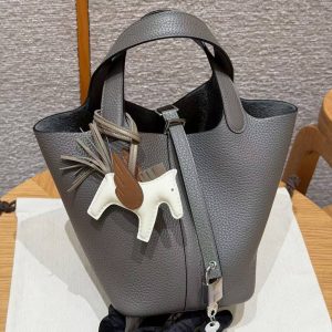Hermes Picotin Lock 18 CM Bag Handmade In Taurillon Clemence Leather Silver Hardware 8F Etain