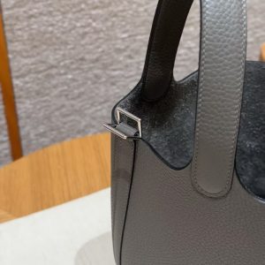 Hermes Picotin Lock 18 CM Bag Handmade In Taurillon Clemence Leather Silver Hardware 8F Etain - Image 7