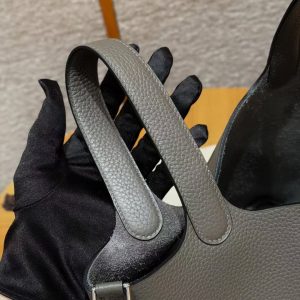 Hermes Picotin Lock 18 CM Bag Handmade In Taurillon Clemence Leather Silver Hardware 8F Etain - Image 5