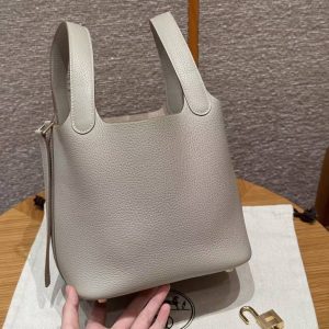 Hermes Picotin Lock 18 CM Bag Handmade In Taurillon Clemence Leather Gold Hardware 8L Beton - Image 2