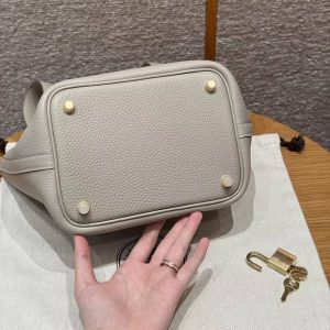 Hermes Picotin Lock 18 CM Bag Handmade In Taurillon Clemence Leather Gold Hardware 8L Beton - Image 17
