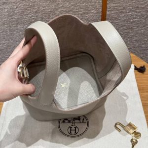 Hermes Picotin Lock 18 CM Bag Handmade In Taurillon Clemence Leather Gold Hardware 8L Beton - Image 16