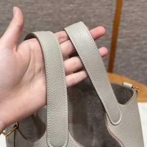 Hermes Picotin Lock 18 CM Bag Handmade In Taurillon Clemence Leather Gold Hardware 8L Beton - Image 13