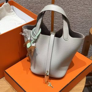 Hermes Picotin Lock 18 CM Bag Handmade In Taurillon Clemence Leather Gold Hardware 8L Beton - Image 10