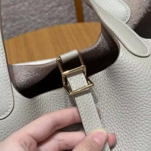 Hermes Picotin Lock 18 CM Bag Handmade In Taurillon Clemence Leather Gold Hardware 8L Beton - Image 7