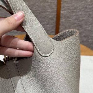Hermes Picotin Lock 18 CM Bag Handmade In Taurillon Clemence Leather Gold Hardware 8L Beton - Image 5