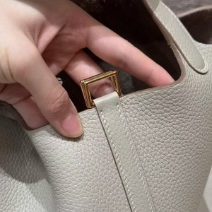 Hermes Picotin Lock 18 CM Bag Handmade In Taurillon Clemence Leather Gold Hardware 8L Beton - Image 4
