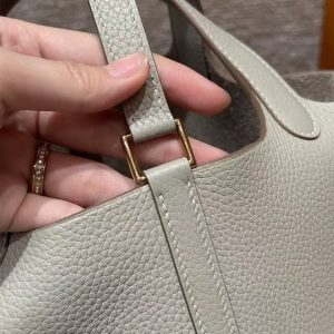Hermes Picotin Lock 18 CM Bag Handmade In Taurillon Clemence Leather Gold Hardware 8L Beton - Image 3