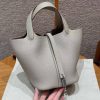 Hermes Picotin Lock 18 CM Bag Handmade In Taurillon Clemence Leather Sliver Hardware 8L Beton