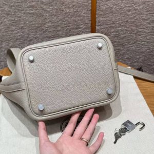 Hermes Picotin Lock 18 CM Bag Handmade In Taurillon Clemence Leather Sliver Hardware 8L Beton - Image 12