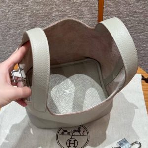 Hermes Picotin Lock 18 CM Bag Handmade In Taurillon Clemence Leather Sliver Hardware 8L Beton - Image 11