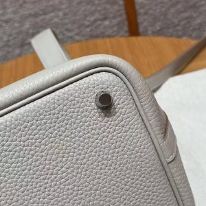 Hermes Picotin Lock 18 CM Bag Handmade In Taurillon Clemence Leather Sliver Hardware 8L Beton - Image 6