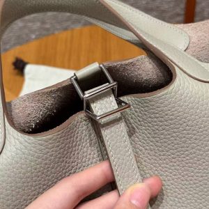 Hermes Picotin Lock 18 CM Bag Handmade In Taurillon Clemence Leather Sliver Hardware 8L Beton - Image 3