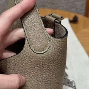 Hermes Picotin Lock 18 CM Bag Handmade In Taurillon Clemence Leather Silver Hardware 8Q Beige Marfa - Image 10