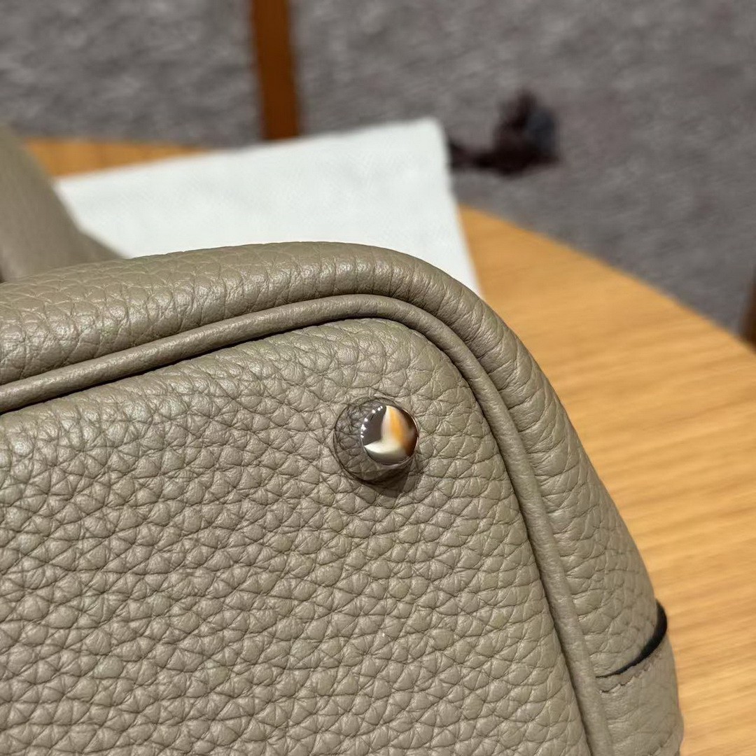 Hermes Picotin Lock 18 CM Bag Handmade In Taurillon Clemence Leather Silver Hardware 8Q Beige Marfa - Image 8