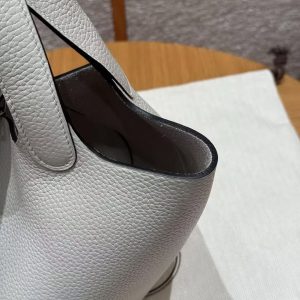 Hermes Picotin Lock 18 CM Bag Handmade In Taurillon Clemence Leather Silver Hardware 8u Blue Giacier - Image 12