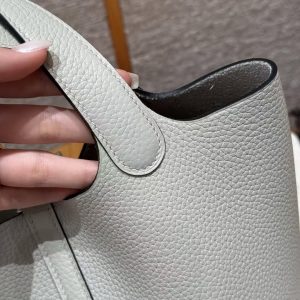 Hermes Picotin Lock 18 CM Bag Handmade In Taurillon Clemence Leather Silver Hardware 8u Blue Giacier - Image 11