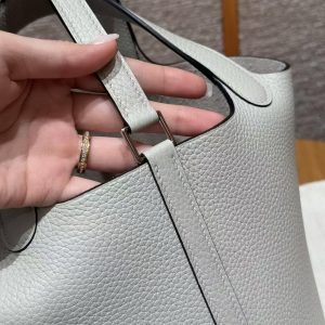 Hermes Picotin Lock 18 CM Bag Handmade In Taurillon Clemence Leather Silver Hardware 8u Blue Giacier - Image 10