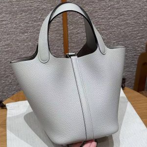 Hermes Picotin Lock 18 CM Bag Handmade In Taurillon Clemence Leather Silver Hardware 8u Blue Giacier - Image 9