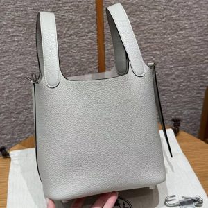 Hermes Picotin Lock 18 CM Bag Handmade In Taurillon Clemence Leather Silver Hardware 8u Blue Giacier - Image 8