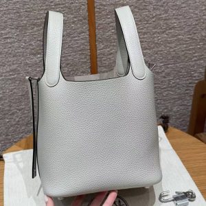 Hermes Picotin Lock 18 CM Bag Handmade In Taurillon Clemence Leather Silver Hardware 8u Blue Giacier - Image 7