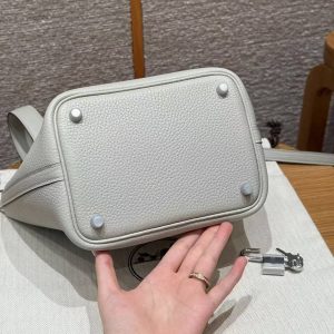Hermes Picotin Lock 18 CM Bag Handmade In Taurillon Clemence Leather Silver Hardware 8u Blue Giacier - Image 6