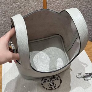 Hermes Picotin Lock 18 CM Bag Handmade In Taurillon Clemence Leather Silver Hardware 8u Blue Giacier - Image 5