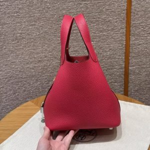 Hermes Picotin Lock 18 CM Bag Handmade In Taurillon Clemence Leather Silver Hardware 90 Framboise - Image 19