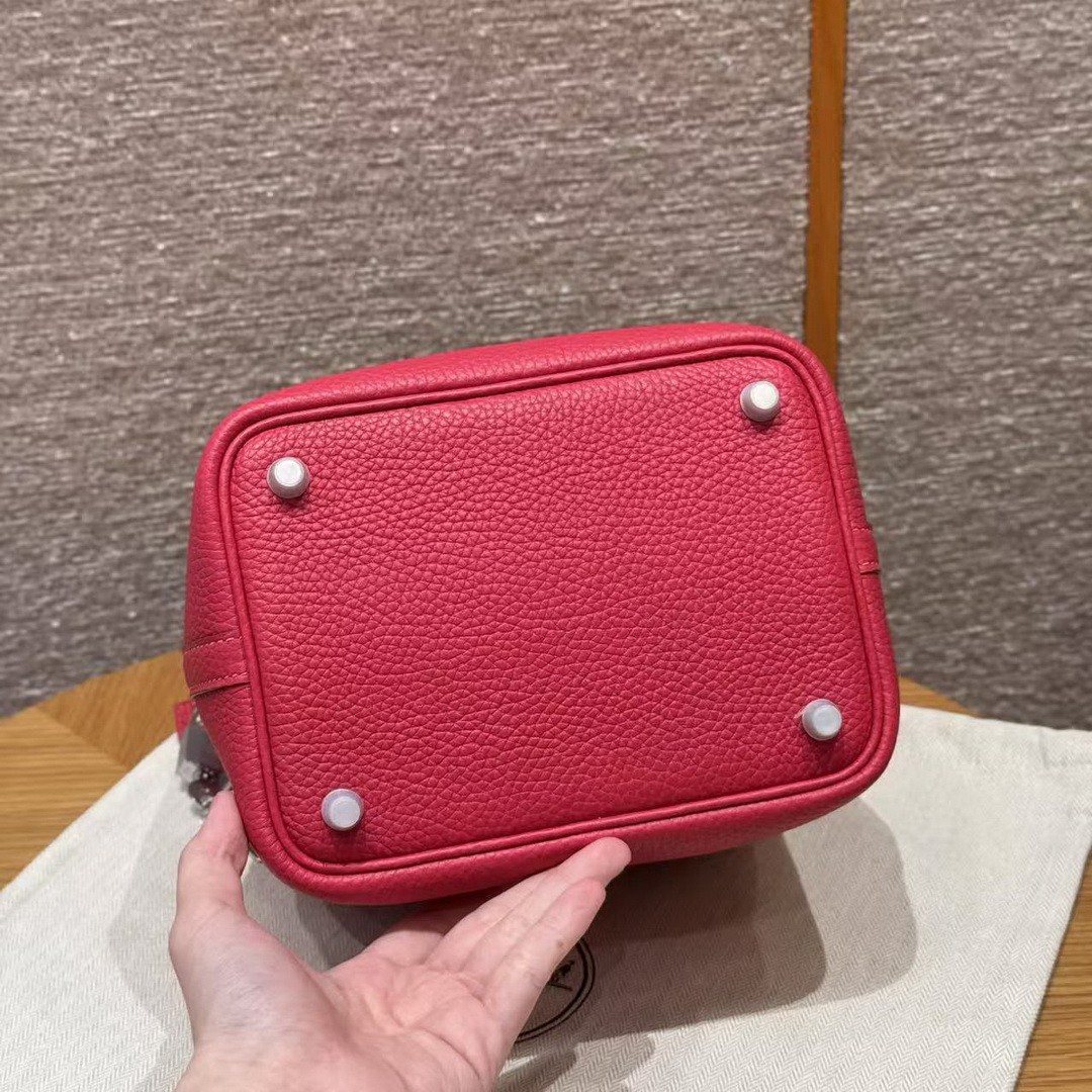 Hermes Picotin Lock 18 CM Bag Handmade In Taurillon Clemence Leather Silver Hardware 90 Framboise - Image 18