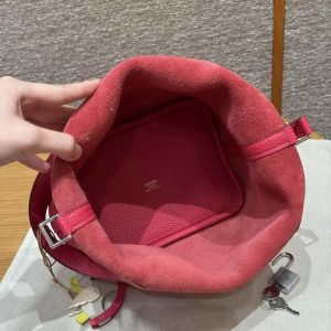Hermes Picotin Lock 18 CM Bag Handmade In Taurillon Clemence Leather Silver Hardware 90 Framboise - Image 17