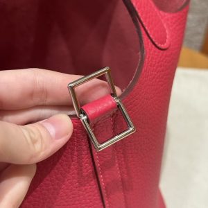 Hermes Picotin Lock 18 CM Bag Handmade In Taurillon Clemence Leather Silver Hardware 90 Framboise - Image 14