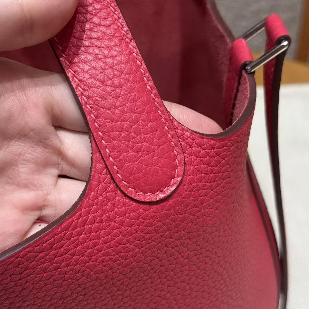 Hermes Picotin Lock 18 CM Bag Handmade In Taurillon Clemence Leather Silver Hardware 90 Framboise - Image 6