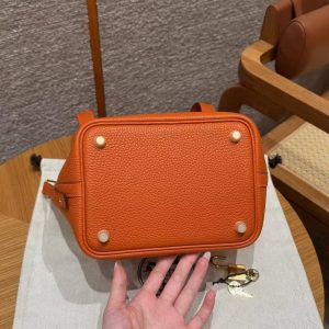 Hermes Picotin Lock 18 CM Bag Handmade In Taurillon Clemence Leather Gold Hardware 93 Orange - Image 12