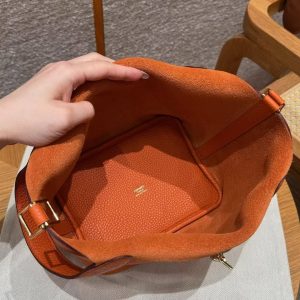 Hermes Picotin Lock 18 CM Bag Handmade In Taurillon Clemence Leather Gold Hardware 93 Orange - Image 11