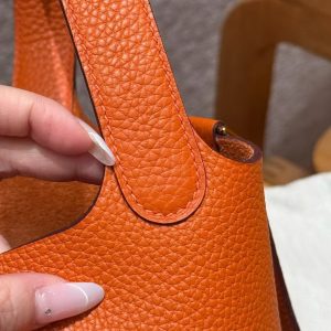 Hermes Picotin Lock 18 CM Bag Handmade In Taurillon Clemence Leather Gold Hardware 93 Orange - Image 7