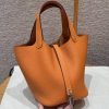 Hermes Picotin Lock 18 CM Bag Handmade In Taurillon Clemence Leather Silver Hardware 93 Orange