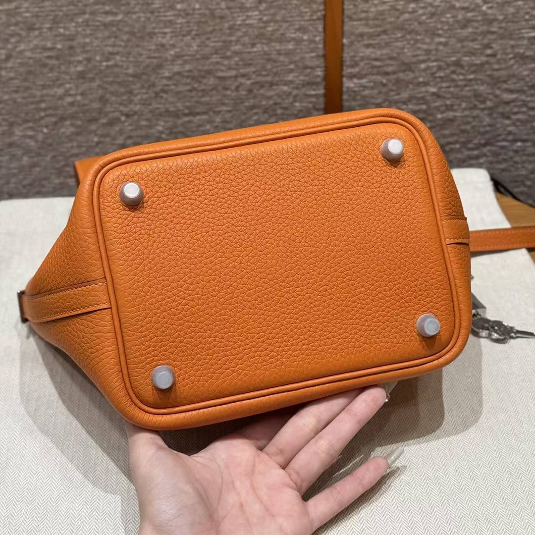 Hermes Picotin Lock 18 CM Bag Handmade In Taurillon Clemence Leather Silver Hardware 93 Orange - Image 14
