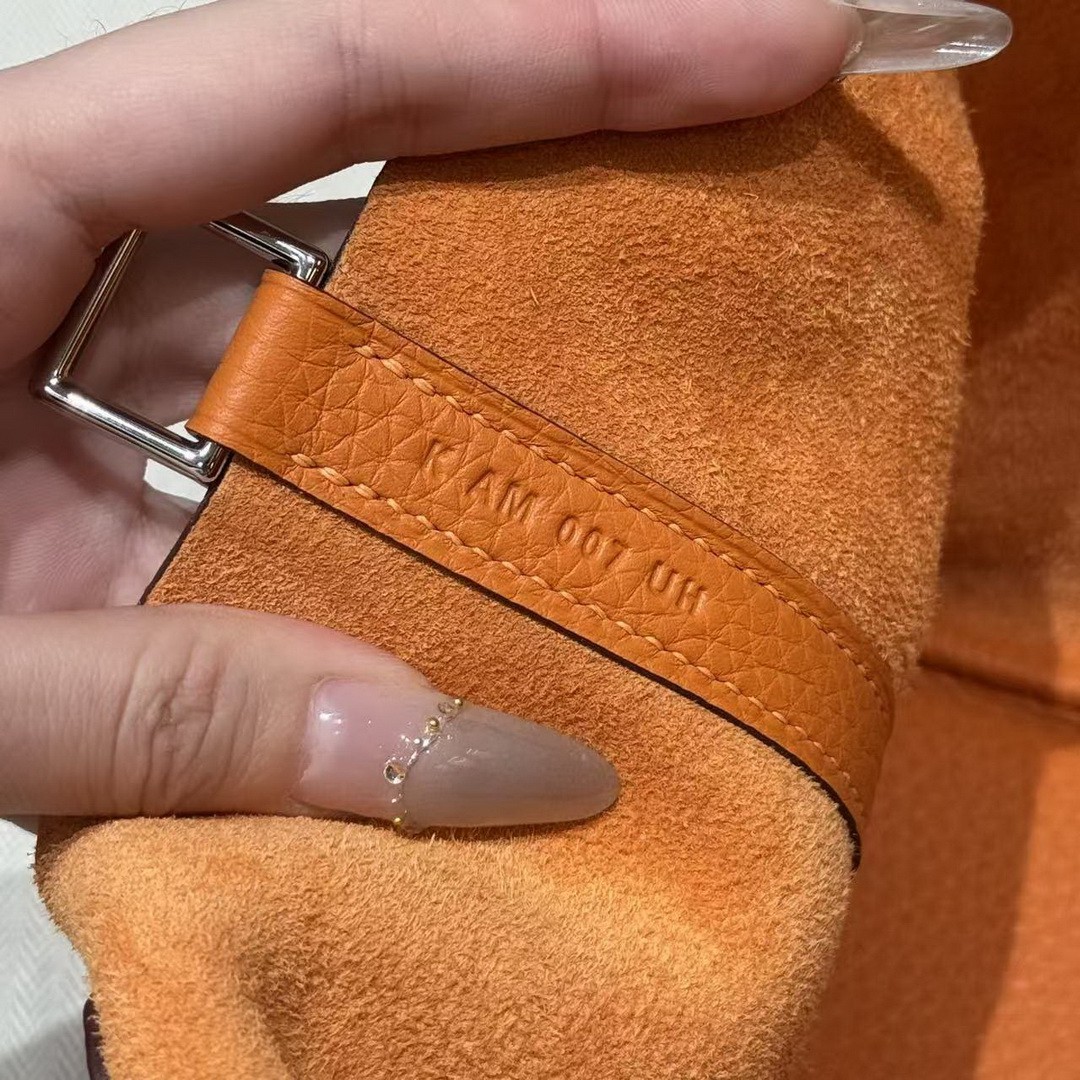 Hermes Picotin Lock 18 CM Bag Handmade In Taurillon Clemence Leather Silver Hardware 93 Orange - Image 12