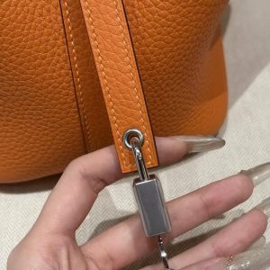 Hermes Picotin Lock 18 CM Bag Handmade In Taurillon Clemence Leather Silver Hardware 93 Orange - Image 7