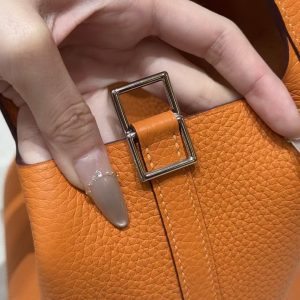 Hermes Picotin Lock 18 CM Bag Handmade In Taurillon Clemence Leather Silver Hardware 93 Orange - Image 5