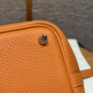 Hermes Picotin Lock 18 CM Bag Handmade In Taurillon Clemence Leather Silver Hardware 93 Orange - Image 3