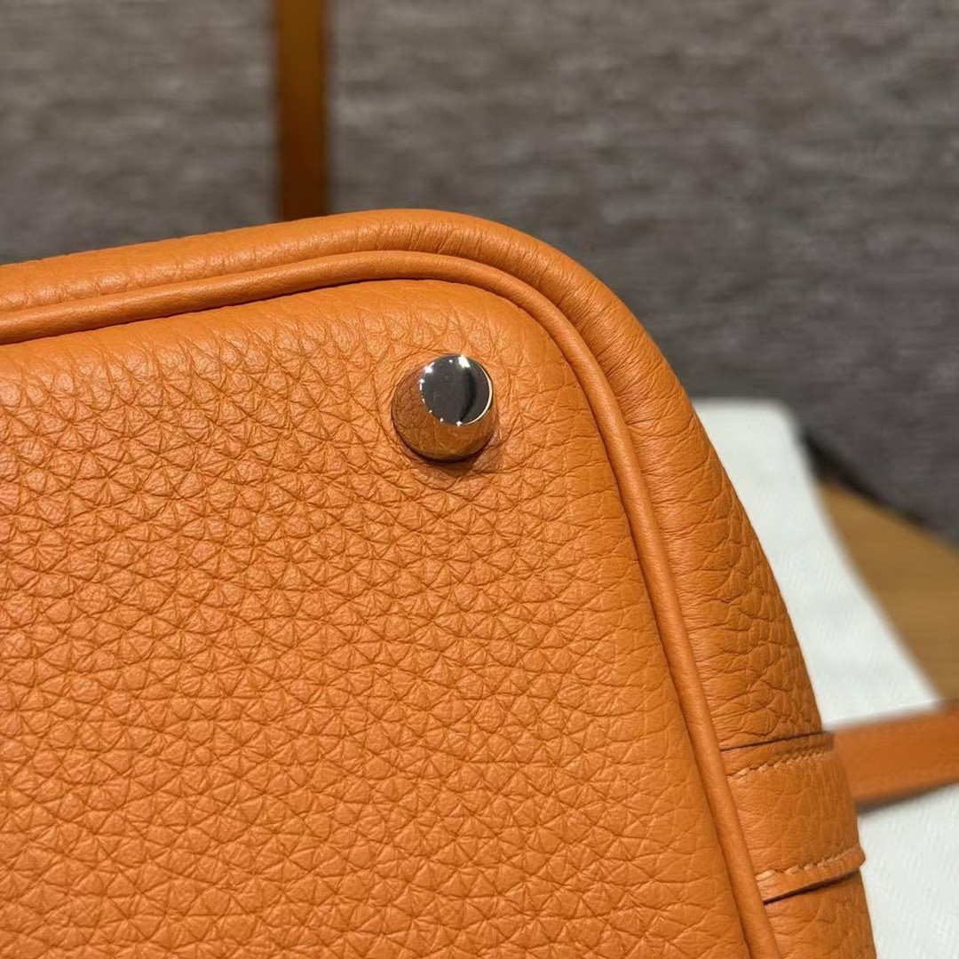 Hermes Picotin Lock 18 CM Bag Handmade In Taurillon Clemence Leather Silver Hardware 93 Orange - Image 3