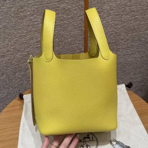 Hermes Picotin Lock 18 CM Bag Handmade In Taurillon Clemence Leather Silver Hardware 9R Lime - Image 19