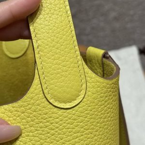 Hermes Picotin Lock 18 CM Bag Handmade In Taurillon Clemence Leather Silver Hardware 9R Lime - Image 10