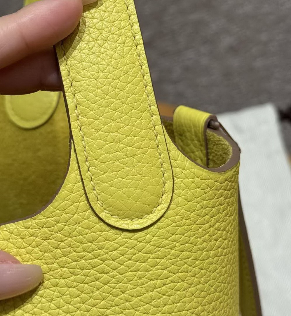Hermes Picotin Lock 18 CM Bag Handmade In Taurillon Clemence Leather Silver Hardware 9R Lime - Image 10