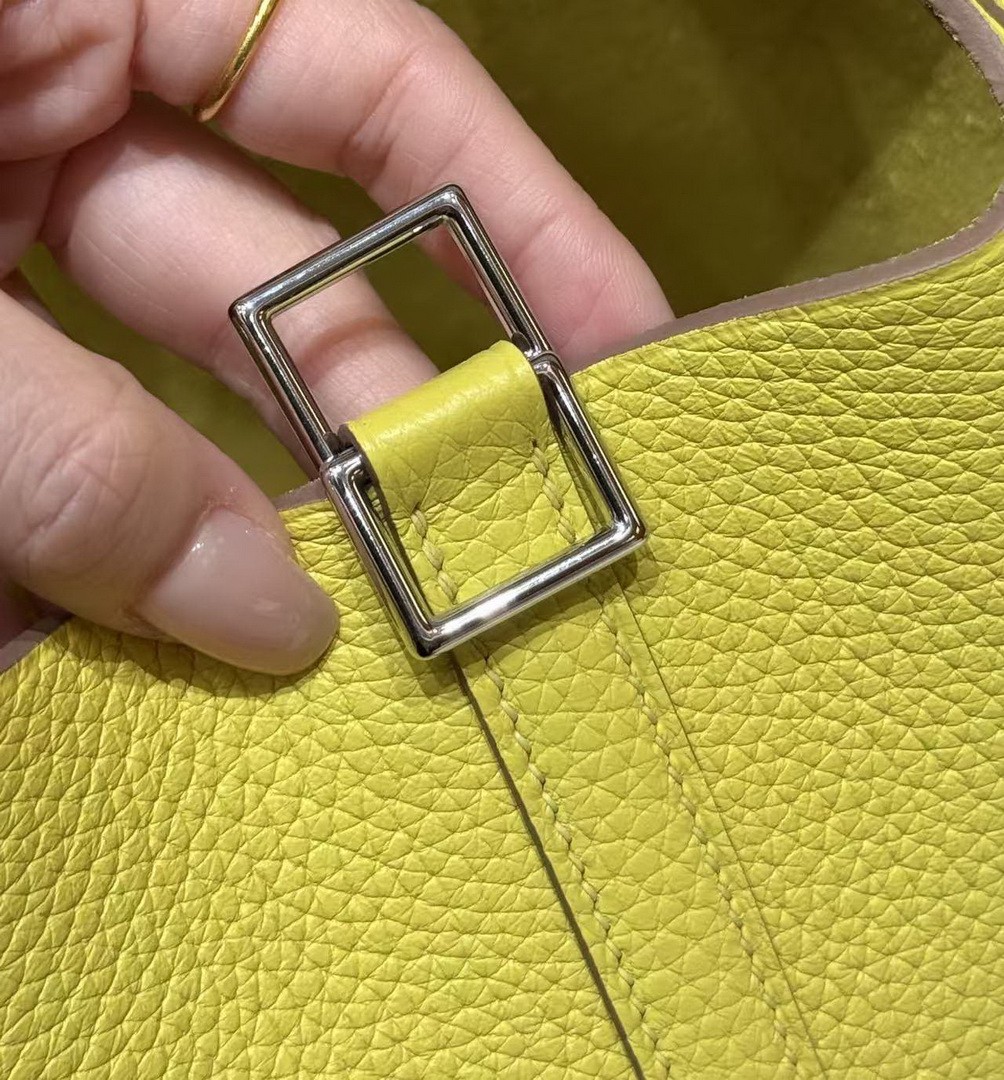 Hermes Picotin Lock 18 CM Bag Handmade In Taurillon Clemence Leather Silver Hardware 9R Lime - Image 9