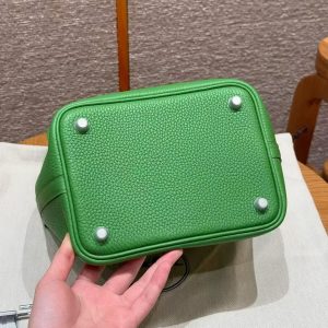 Hermes Picotin Lock 18 CM Bag Handmade In Taurillon Clemence Leather Silver Hardware A8 Vert Yucca - Image 13