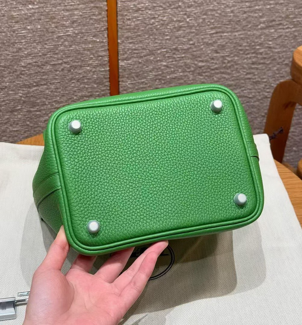 Hermes Picotin Lock 18 CM Bag Handmade In Taurillon Clemence Leather Silver Hardware A8 Vert Yucca - Image 13