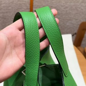Hermes Picotin Lock 18 CM Bag Handmade In Taurillon Clemence Leather Silver Hardware A8 Vert Yucca - Image 11
